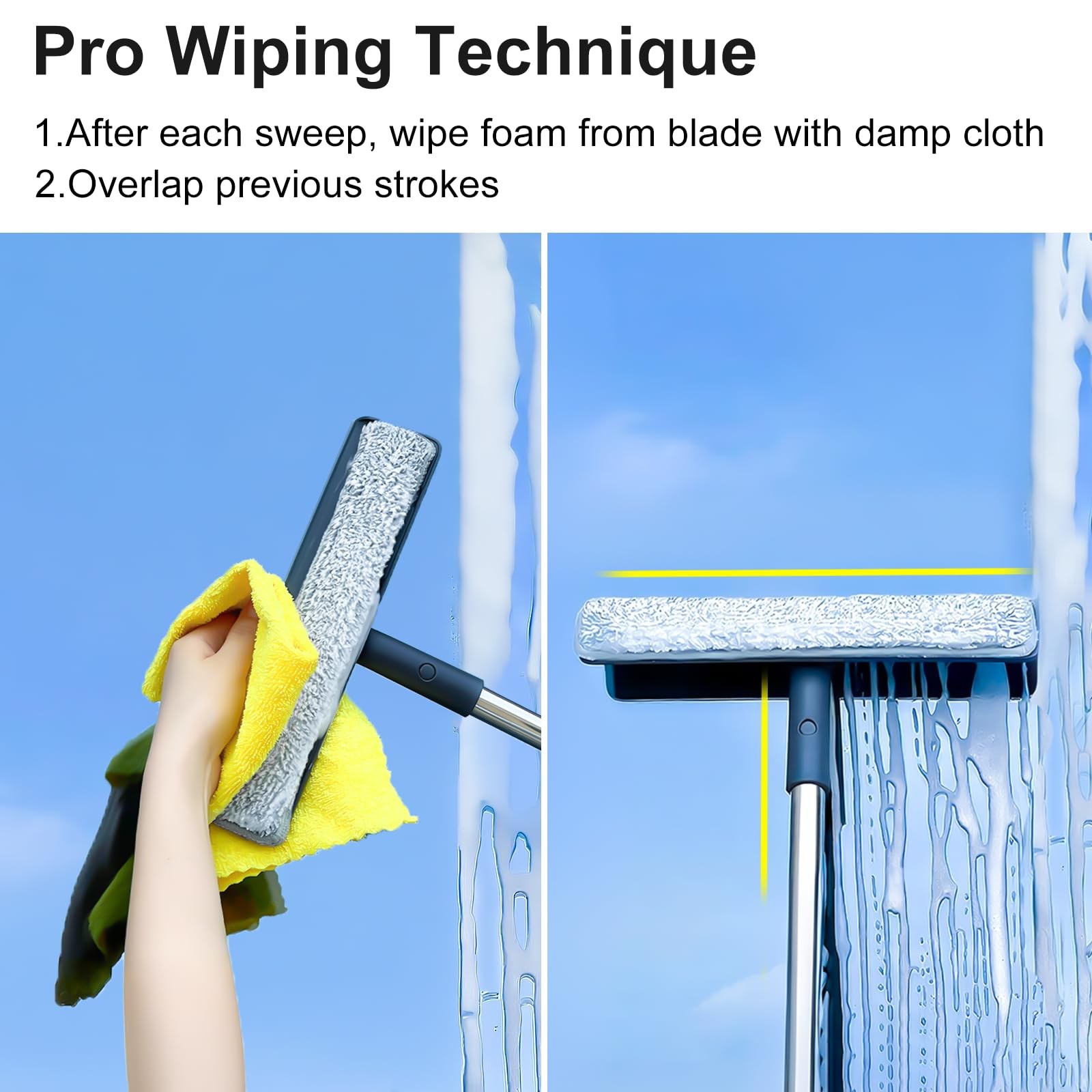 3-in-1 Window Squeegee for Home – 60″ Window Cleaning Kit with 3 Microfiber C…
