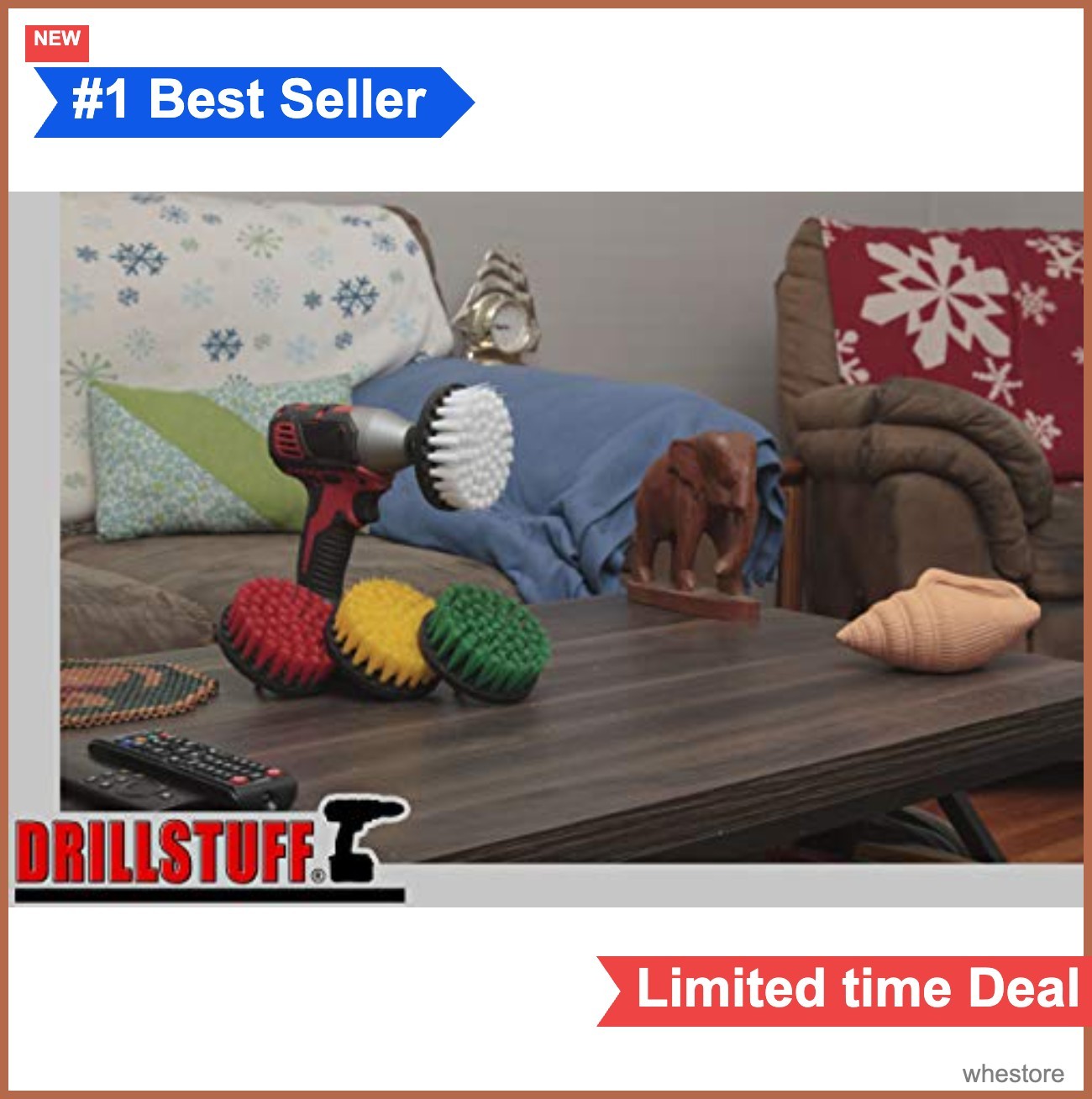 Drill Brush Attachment Power Scrubber 4 Piece Set Soft Medium Stiff Nylon 4