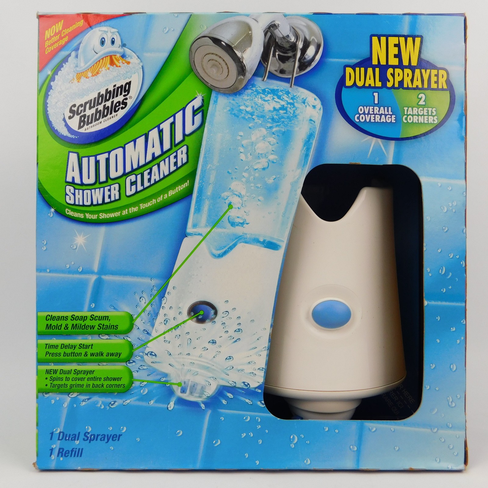 Scrubbing Bubbles Automatic Shower Cleaner Sealed One Button Dual Spray NEW
