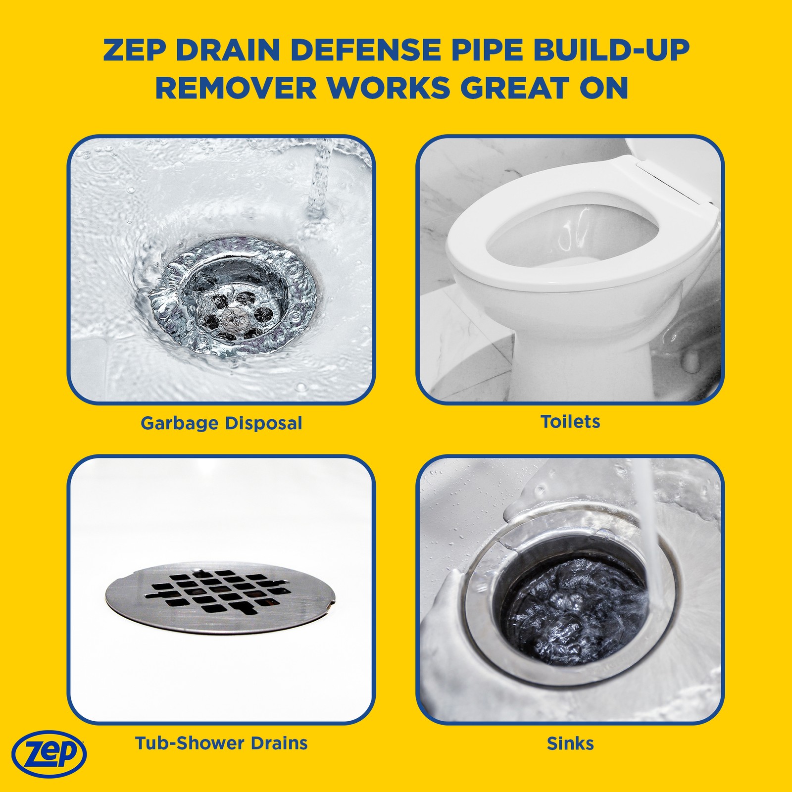 Zep Drain Defense Pipe Build-Up Remover – 64 oz (Case of 4) ZLDC64