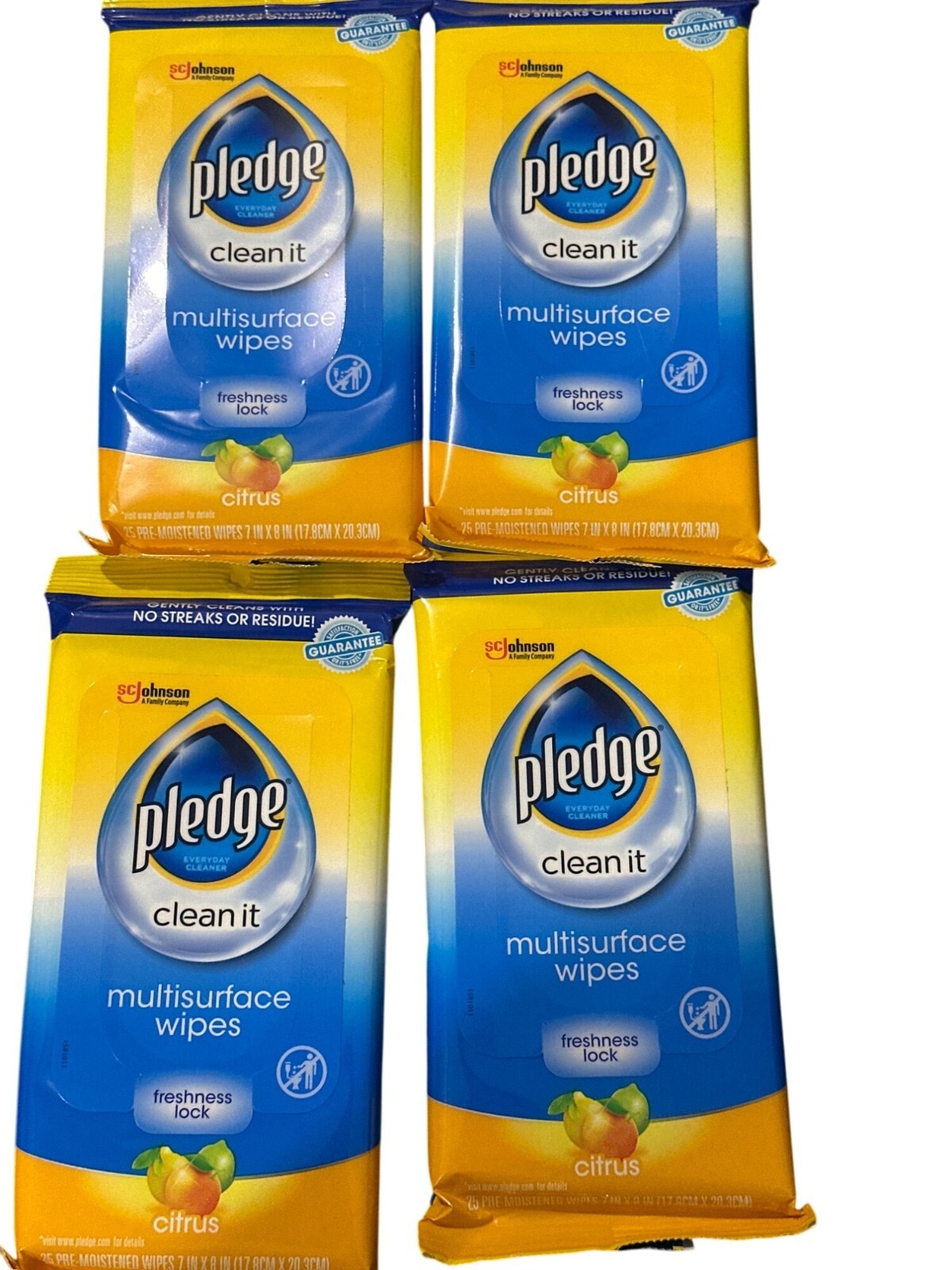 Pledge Clean It Multisurface Wipes Citrus Scent 4-Pack, 25 wipes per