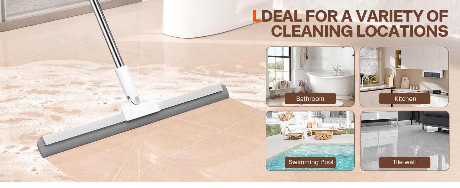 Silicone Squeegee for Floor, 180° Rotating Squeegee Broom, Floor Squeegee with a