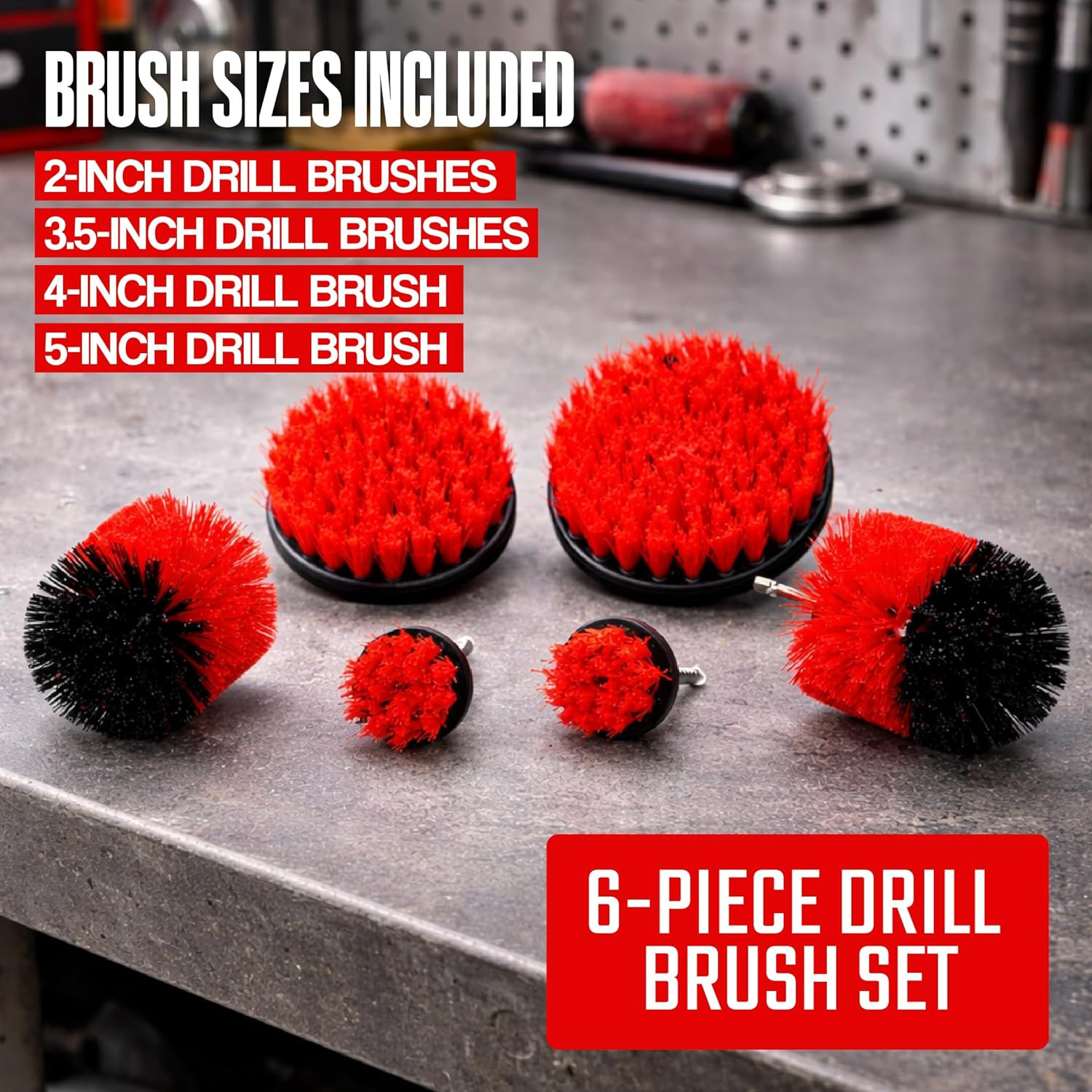 6-Piece Drill Brush Cleaning Set – Power Scrubber Attachments with 2”, 3.5”, 4”