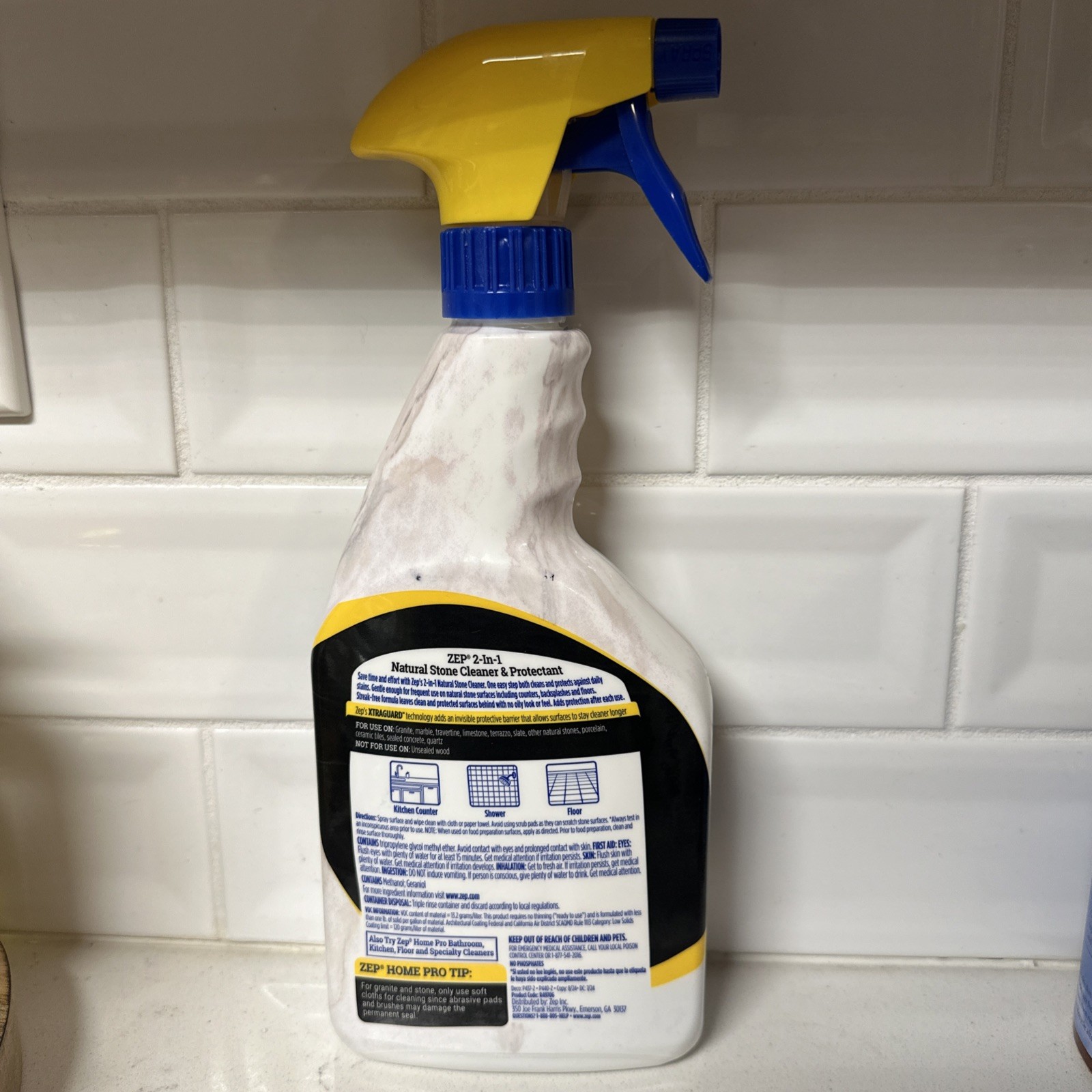 ZEP Home Pro 2 in 1 Marble Granite Cleaner & Protectant 24 Oz Eucalyptus Lemon