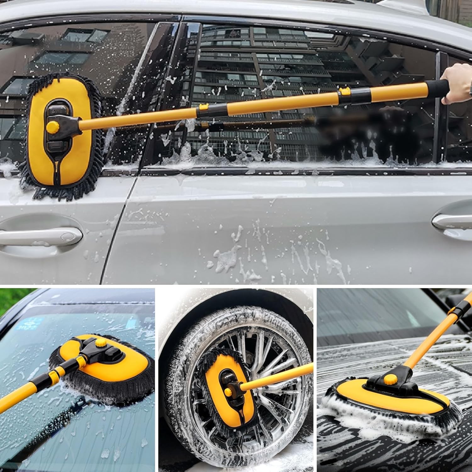 15° Curved Car Wash Brush with 43″ Telescopic Handle