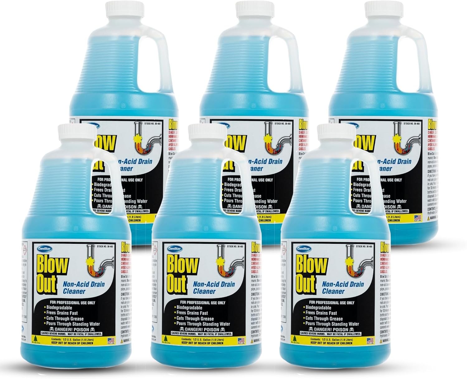 ComStar Blow Out 1/2 Gal Non-Acid Liquid Drain Cleaner for Clogged Drains,6 Pack