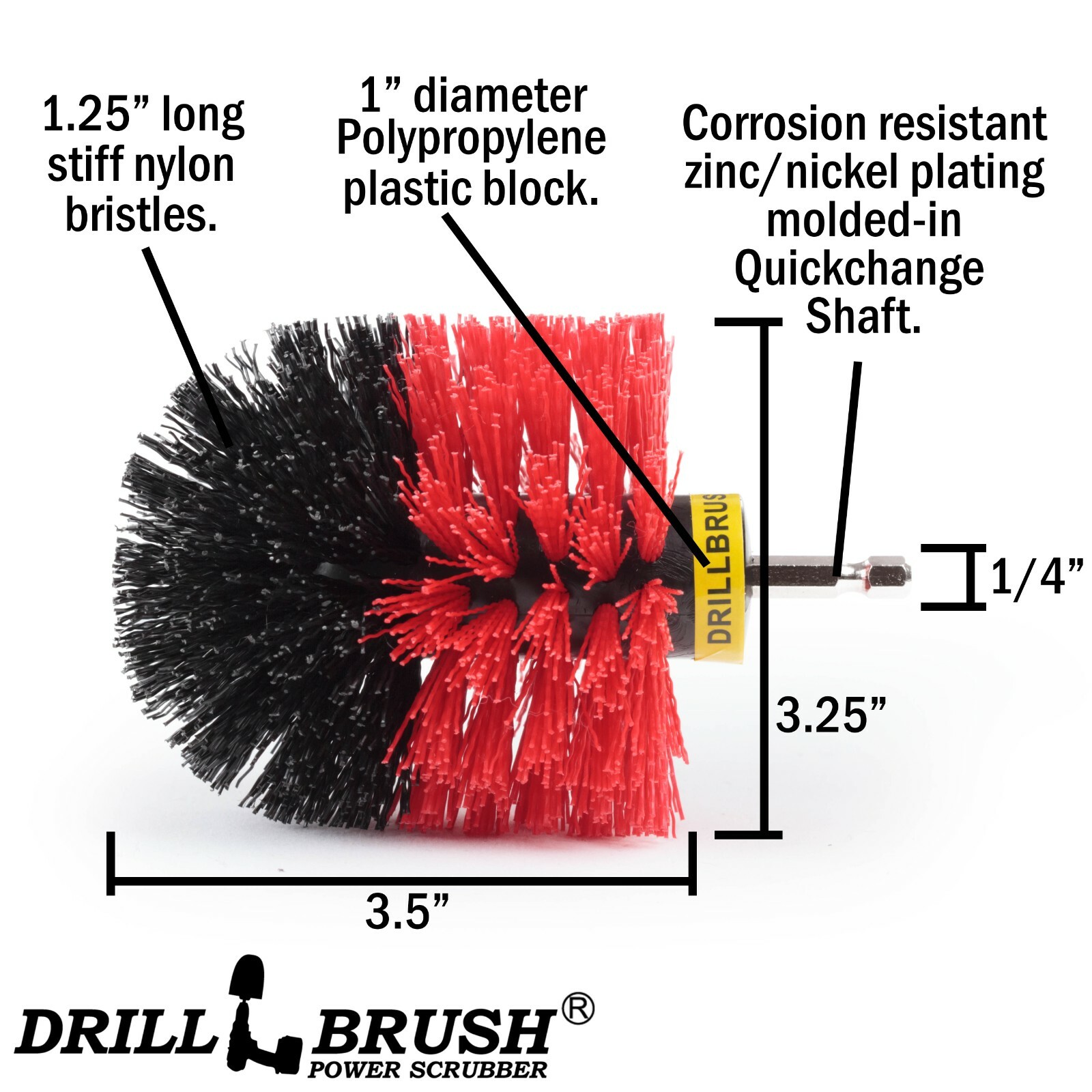 Original Drillbrush Power Scrubber Heavy Duty Stiff Bristle Nylon Scrub Brush