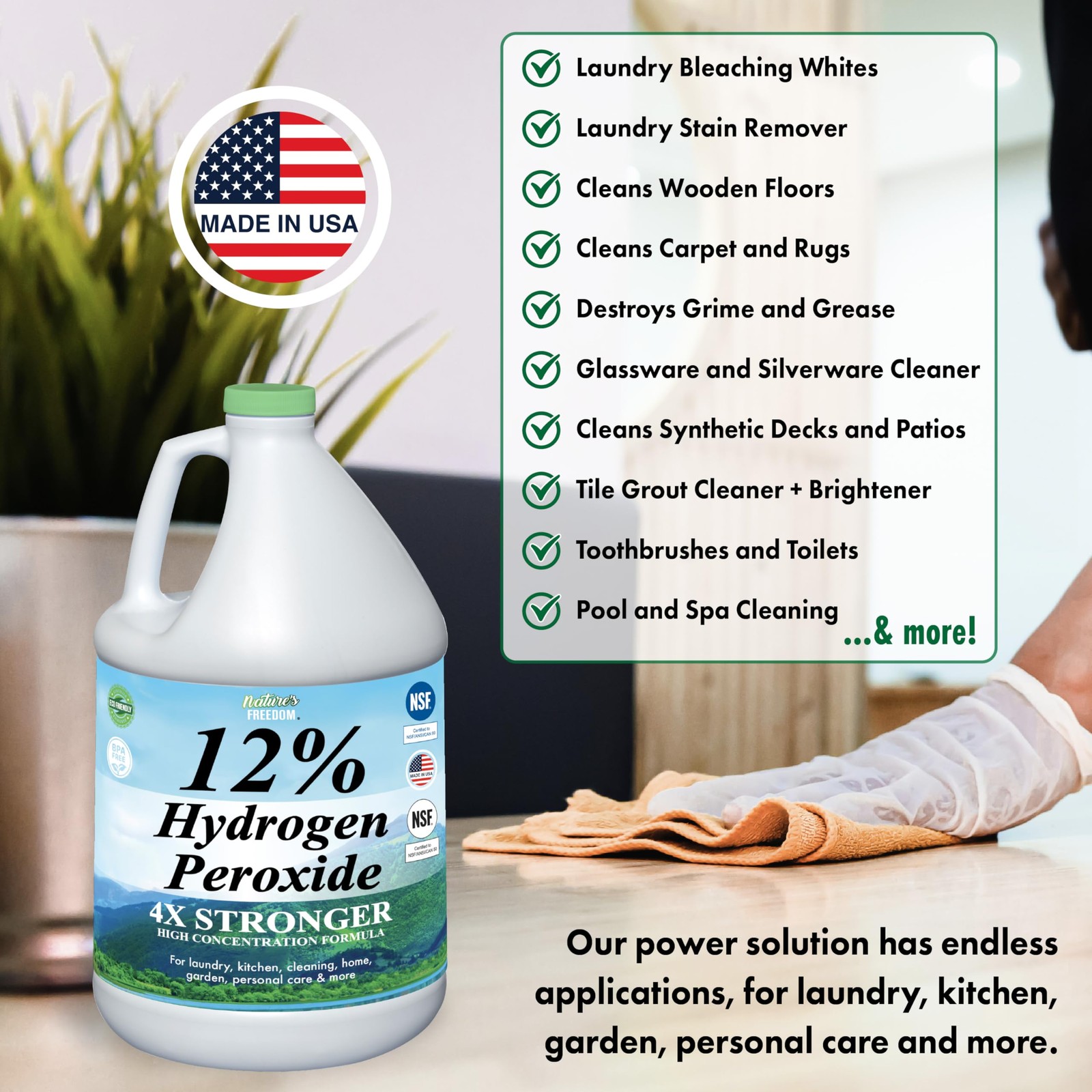 12% Hydrogen Peroxide, Food Grade H2O2 and Purified Water Only, NSF Listed, 1…