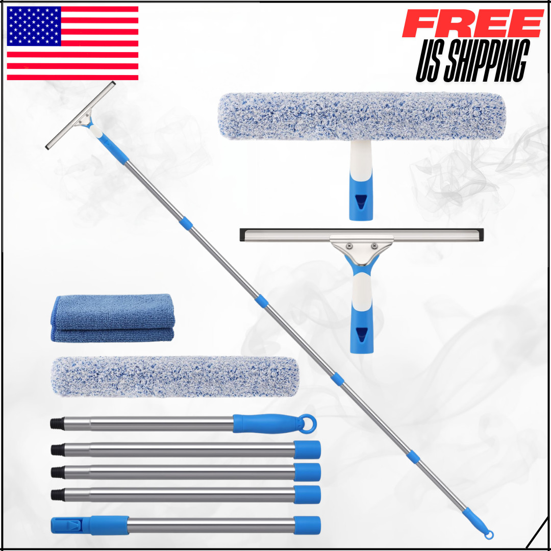 Professional Squeegee Window Cleaner Tool W/ Extension Pole Washing Kit 77″