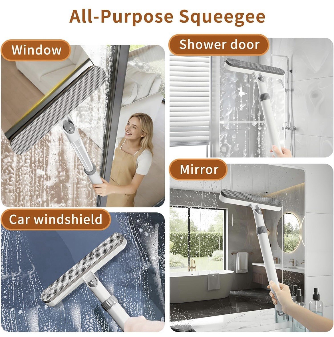 2 Pack 5-in-1 Extendable Window Squeegee with Spray, 12.6 Inches All-Purpose …