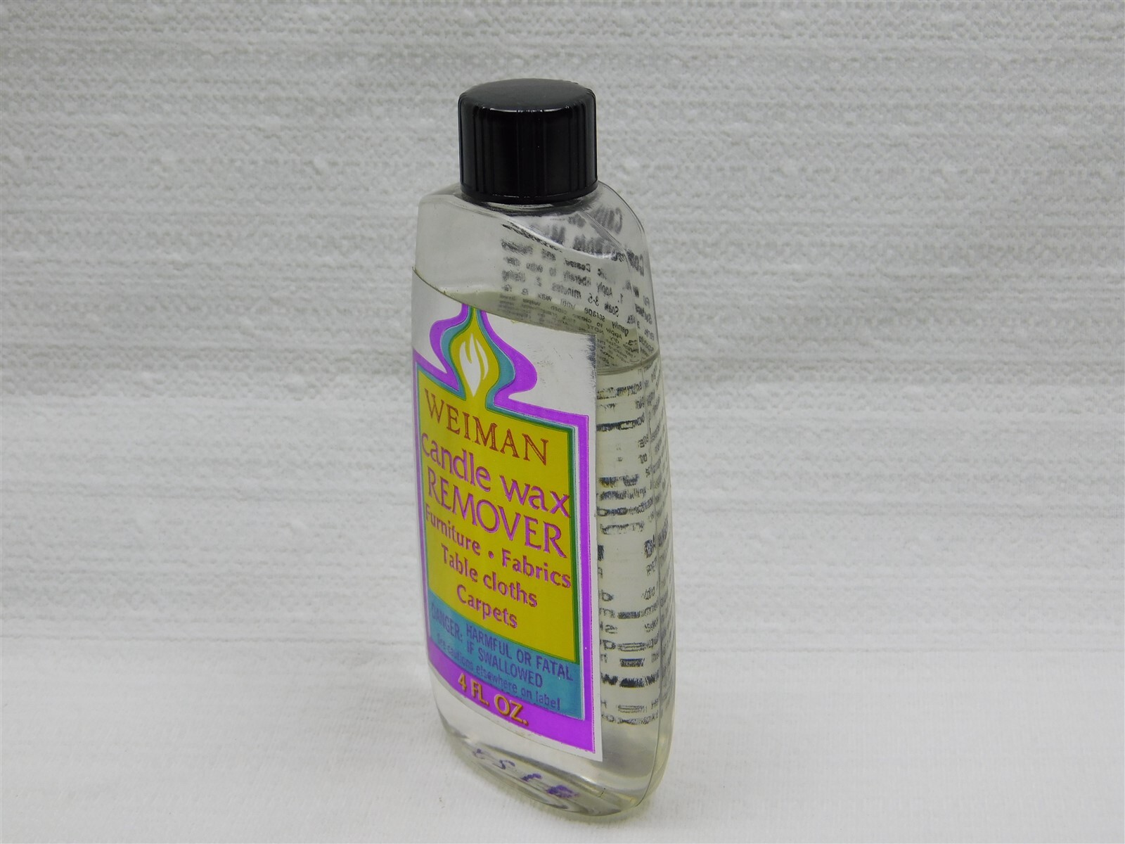 Weiman Candle Wax Remover Furniture Fabric Carpet 4 Fl. Oz. Black Cap Bottle Vtg