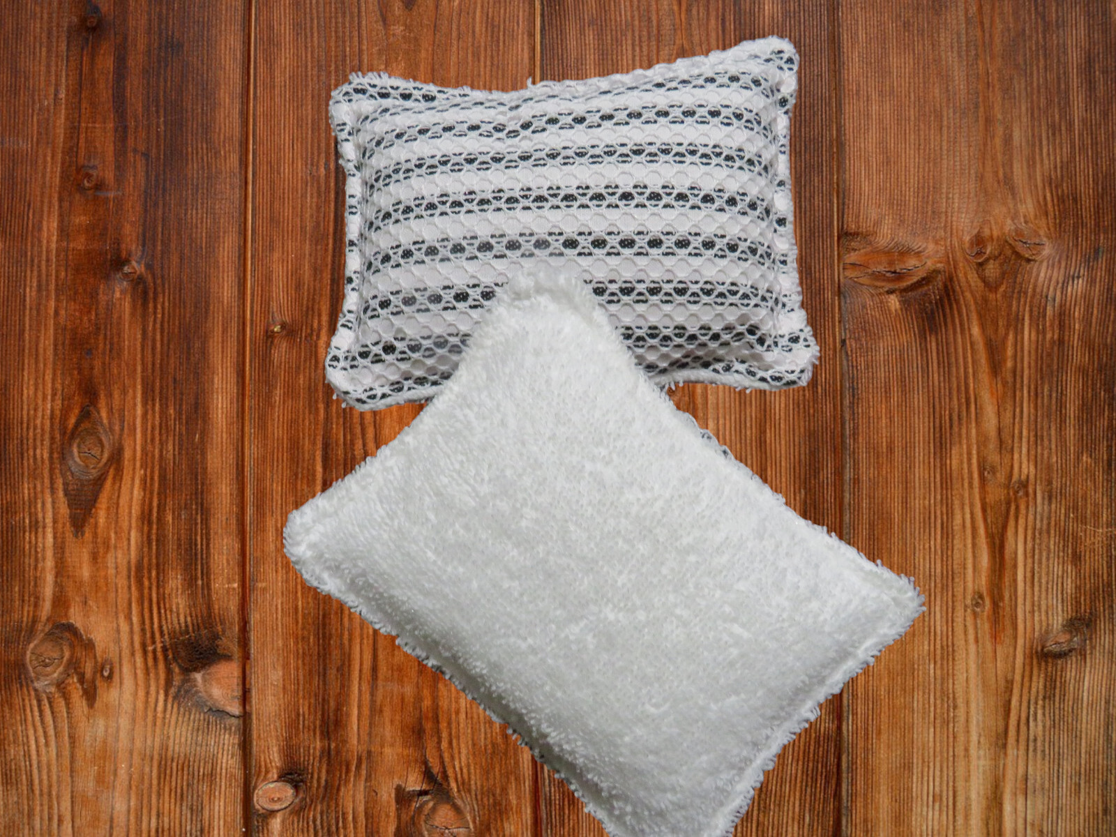 Reusable Kitchen Sponge Set of 2 White and Black Ticking Dish Scrubby