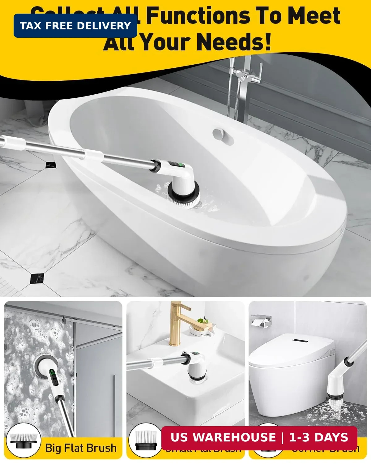 Electric Spin Scrubber for Cleaning Bathroom, Shower Scrubber Cordless Cleaning