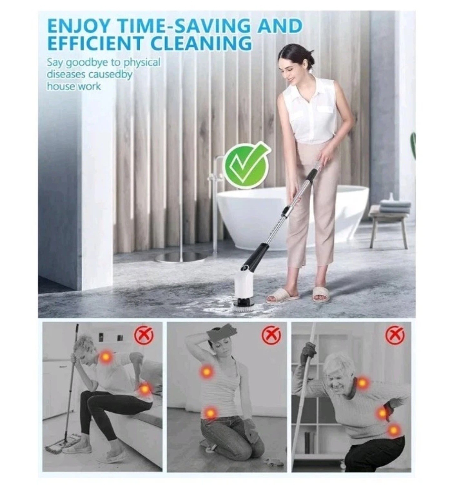 Cordless Electric Spin Scrubber 8-in-1 Rechargeable Bathroom Cleaning Brush Kit