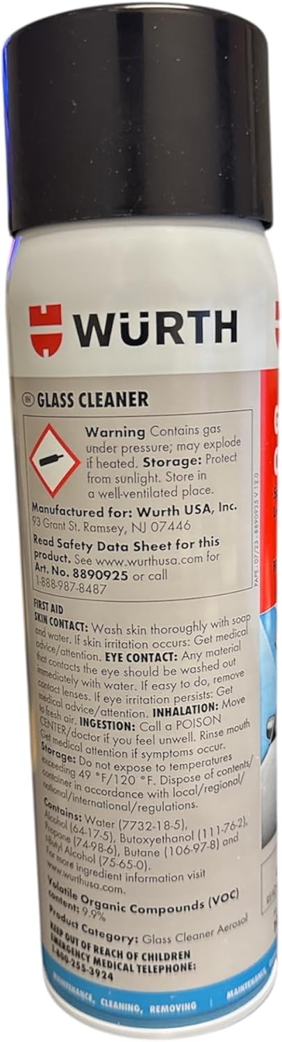 Wurth Glass Cleaner 19oz Ammonia-Free Streak-Free Foam Spray 2 Pack