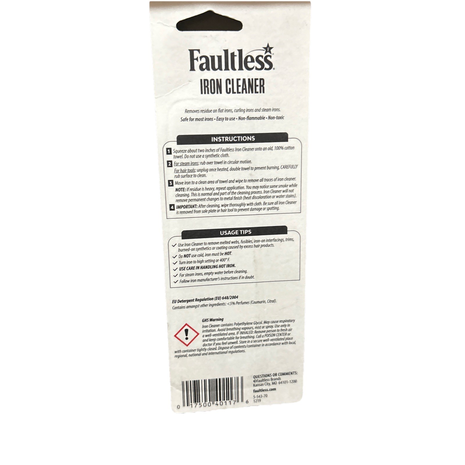 Faultless Hot Iron Cleaner 1oz Tube NIP For Steam Iron, Flat Iron, Curling Iron
