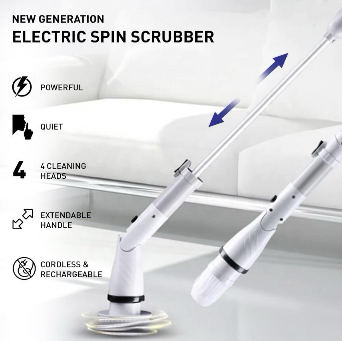 Electric Spin Scrubber for Household Cleaning with Extension Handle