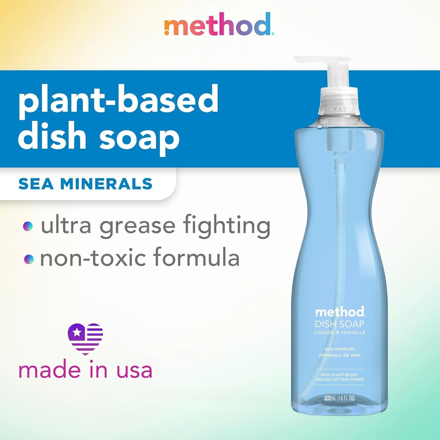 Method Liquid Dish Soap Sea Minerals Scent With Plant-Based Power 18 oz