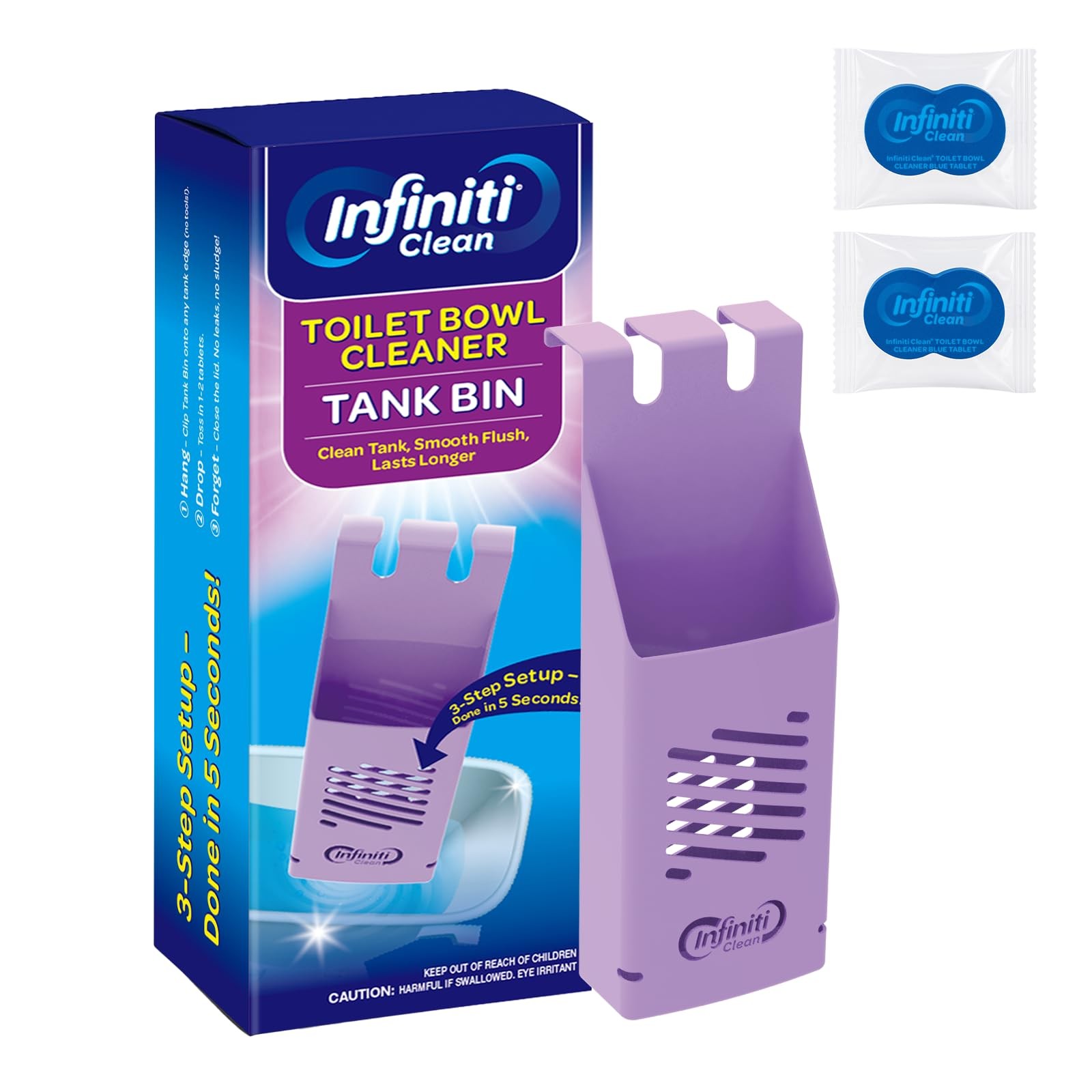 Infiniti Clean Toilet Tank Tablet Holder with 2 Blue Toilet Bowl Tablets, 8.97