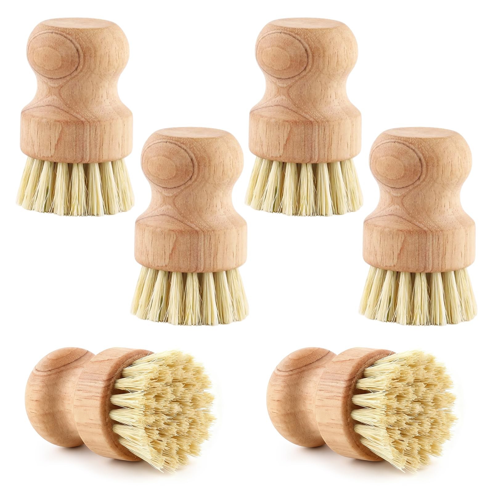 6 Packs Bamboo Dish Scrub Brushes，Kitchen Wooden Dish Scrubber Brush Dishwash…