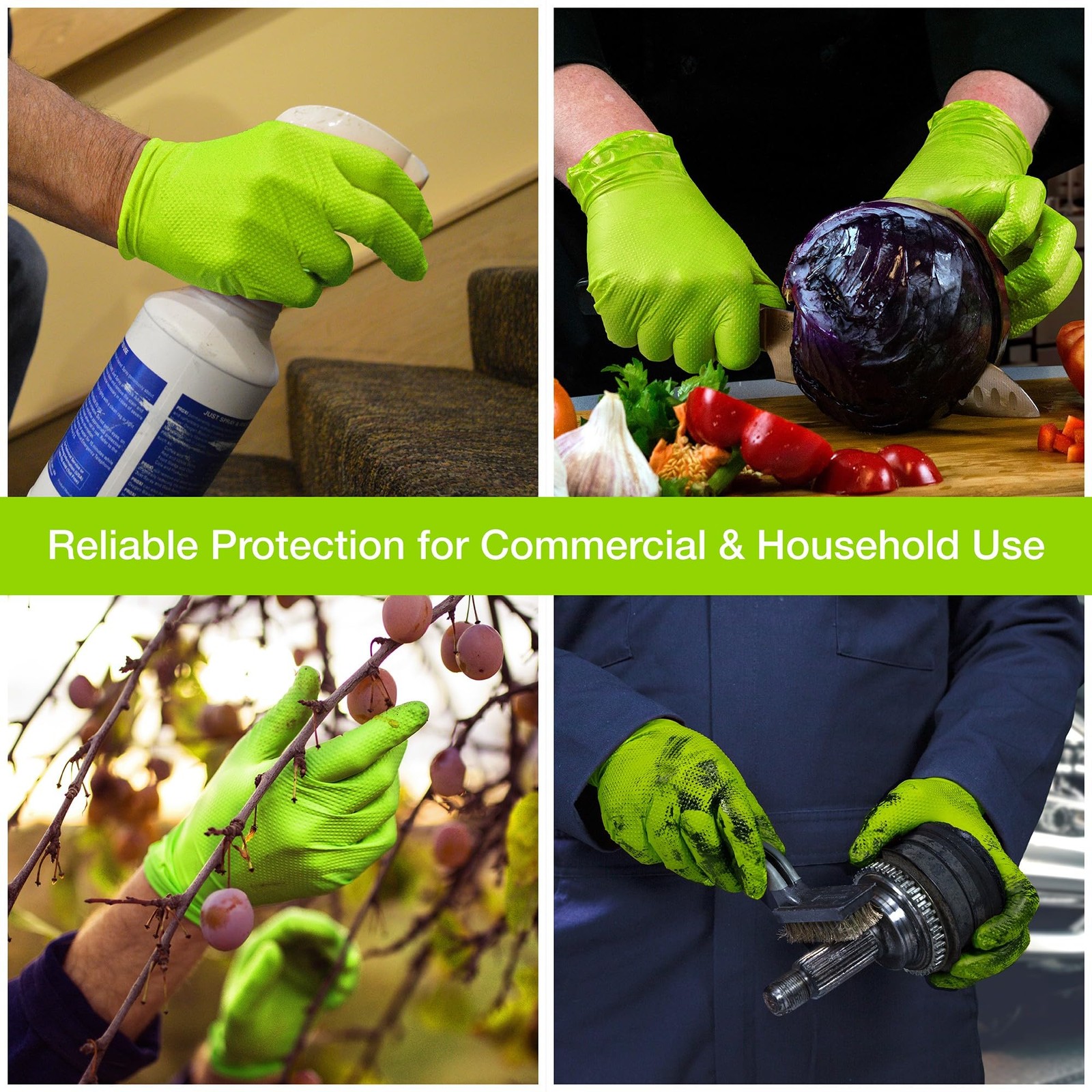 1st Choice 6 mil Green Gloves, Disposable, Latex Free, Raised Medium,