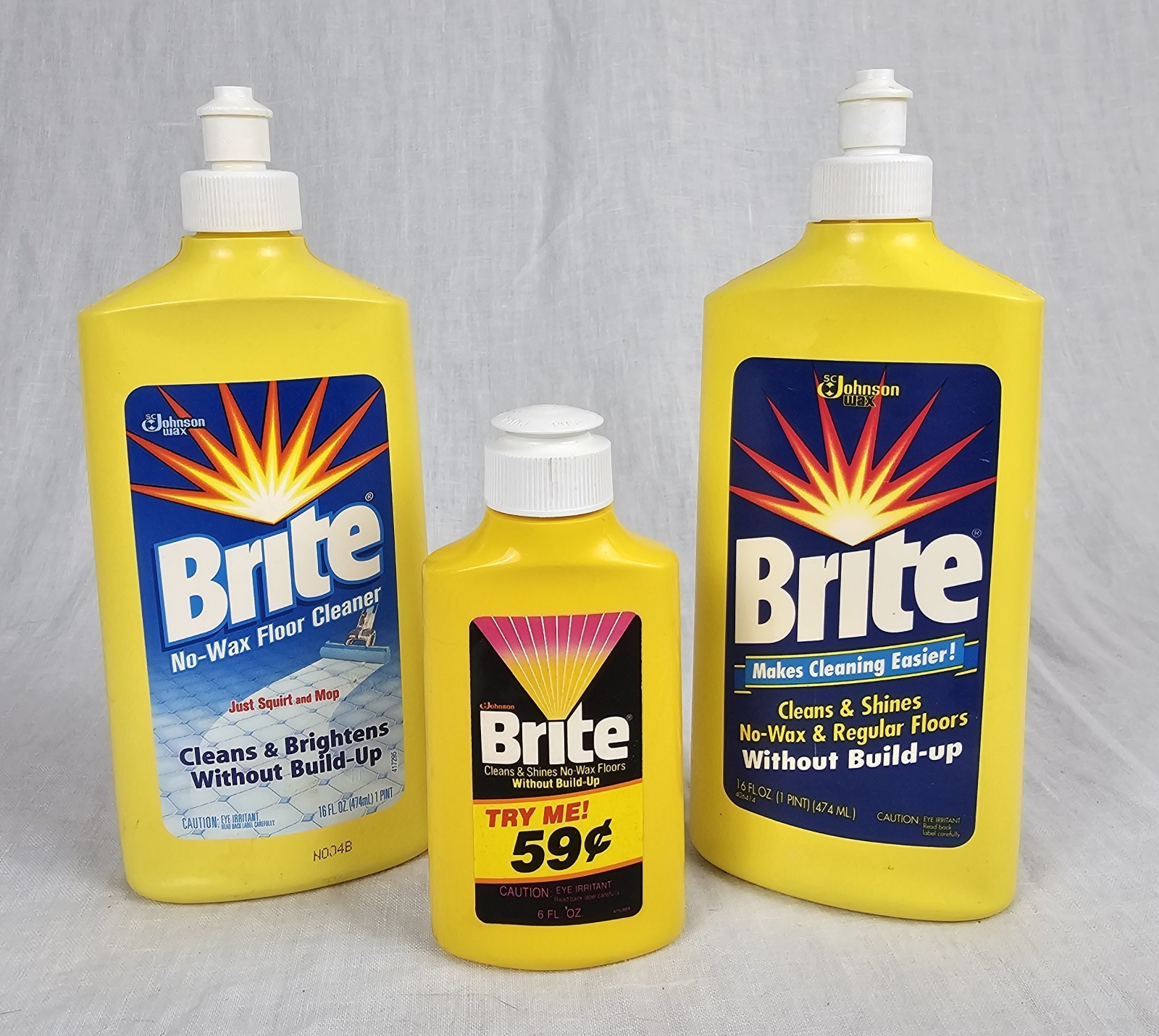 VTG 80s 90s Johnson Brite No Wax Floor Cleaner Lot of 3 Cleans & Shines 40 oz