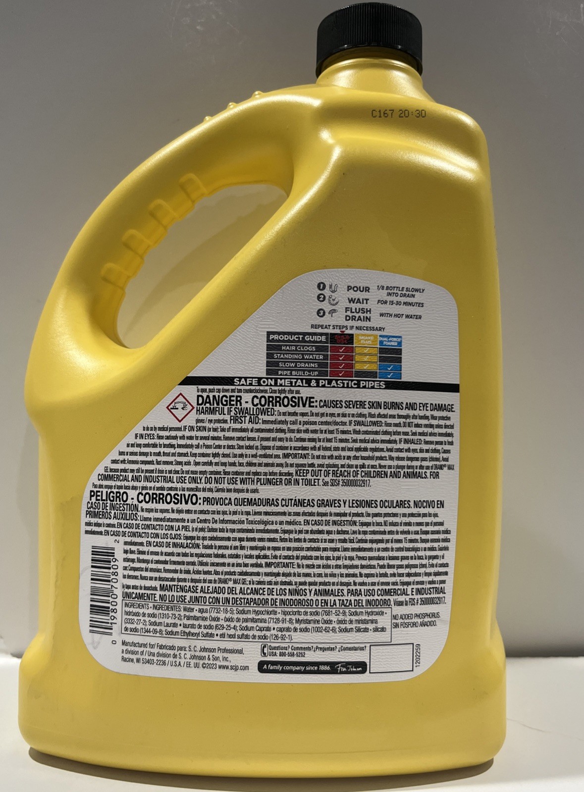 Sc Johnson Drano Max Gel Clog Remover, Pro Strength 1 Gallon 128 Oz