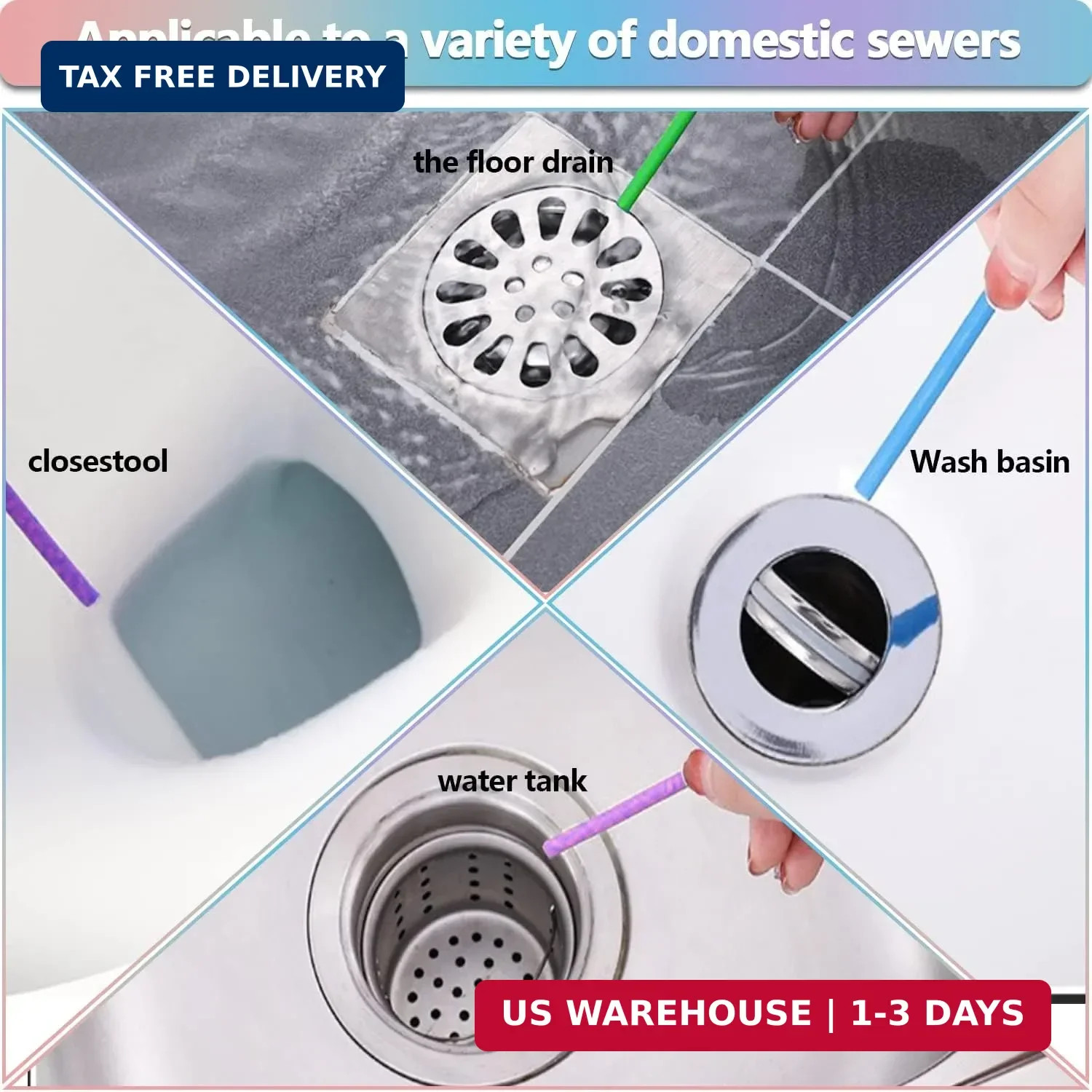 72pcs Drain Cleaner Deodorizer Sticks – Keep Drain Pipes Clear, Prevent Clogs fo