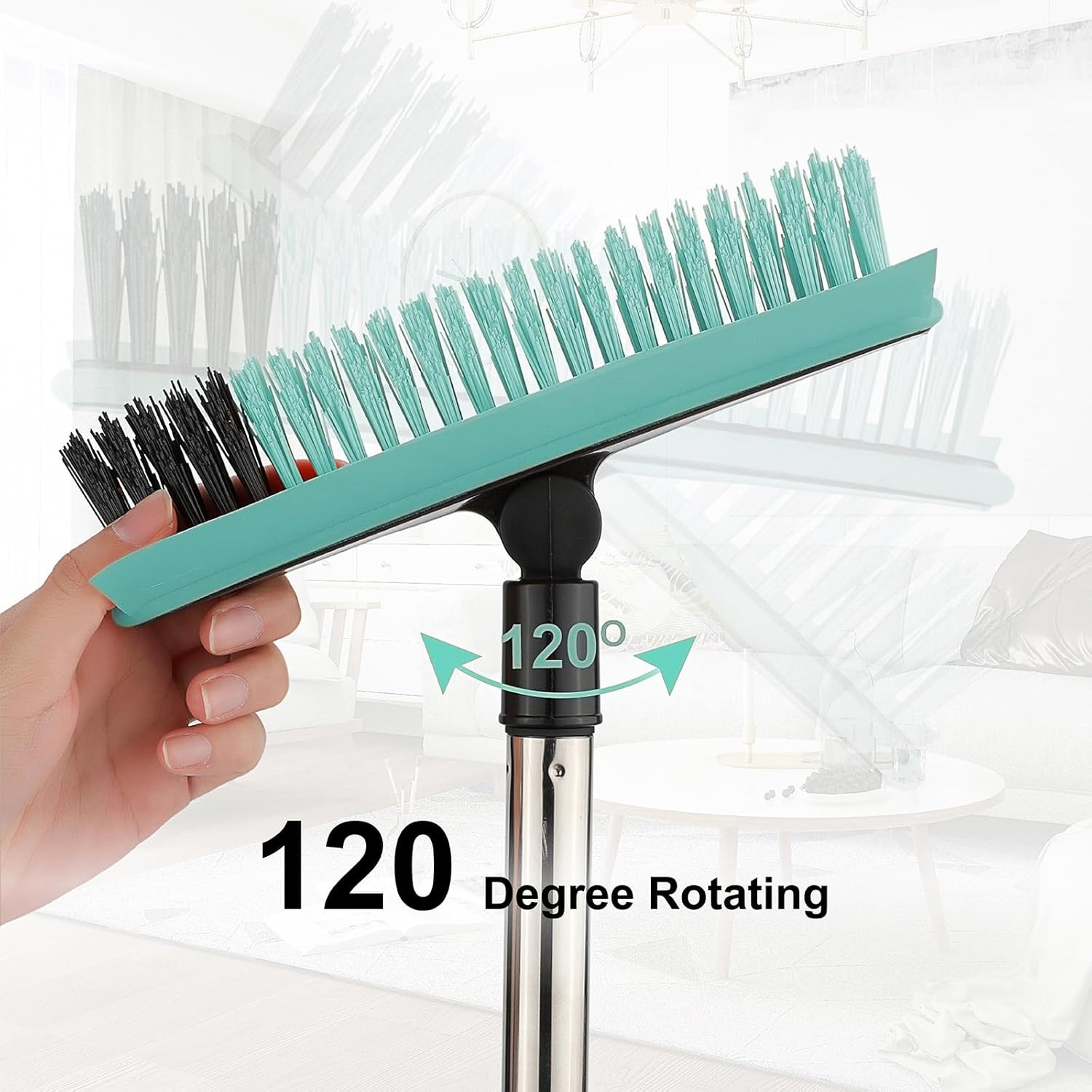Grout Cleaner Brush with Long Handle, V-Shaped Floor Scrub Brush Swivel Grout Br