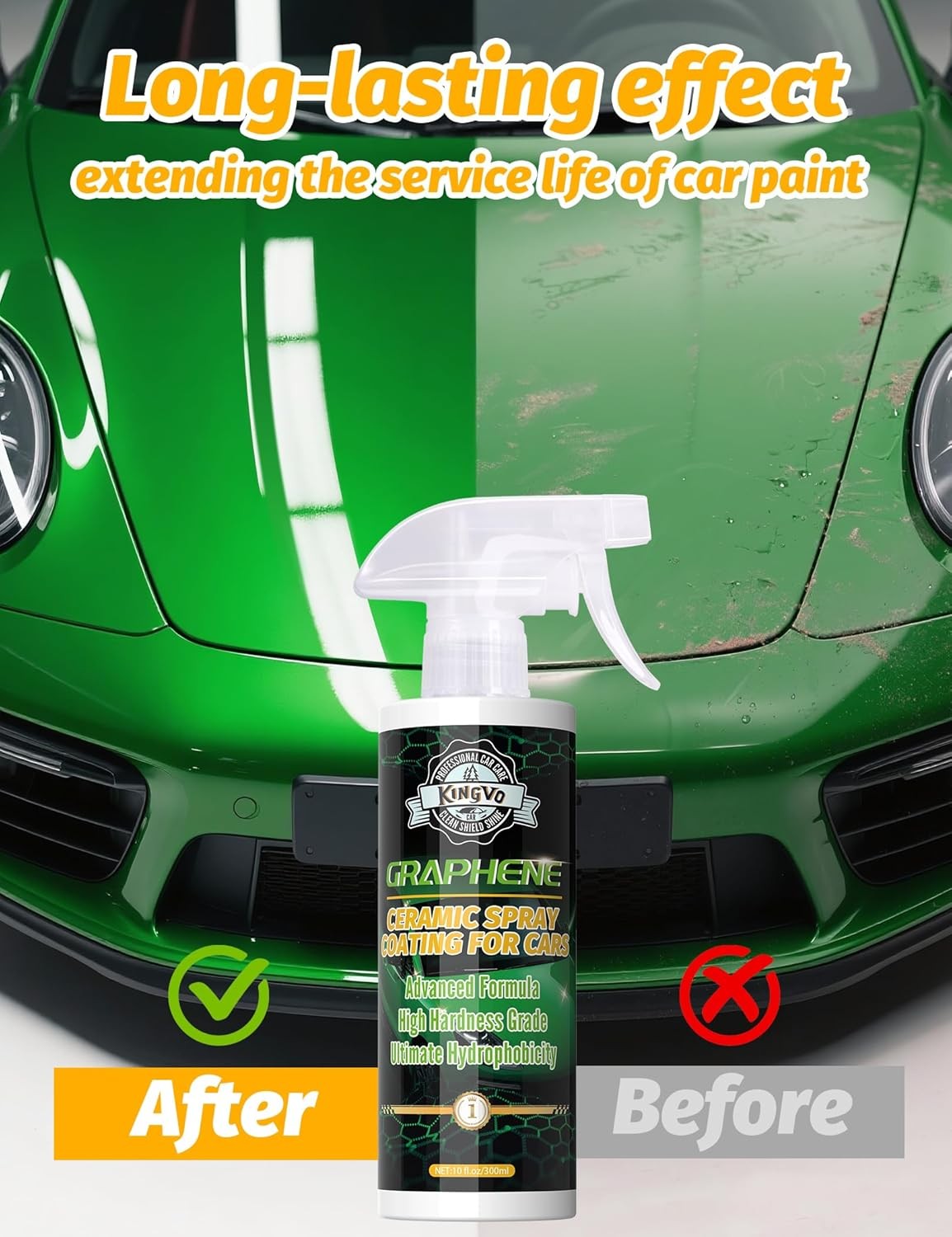 Kingvo Ceramic Coating for Cars, Car Wax Spray Graphene Ceramic Coating Shine Gl