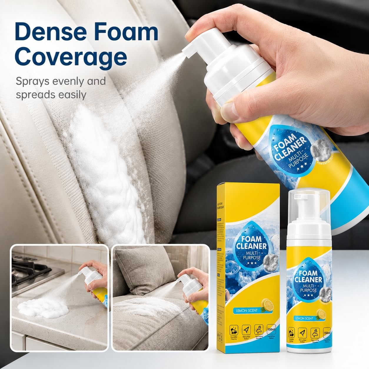 4-in-1 Multi Foam Cleaner 10oz, Multifunctional 10 Fl Oz (Pack of 1), Yellow