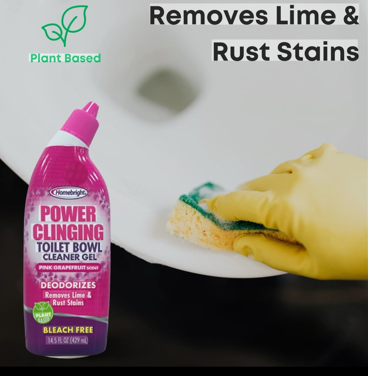 Homebright Power Clinging Toilet Bowl Cleaner Gel Pink Grapefruit 14.5 fl oz