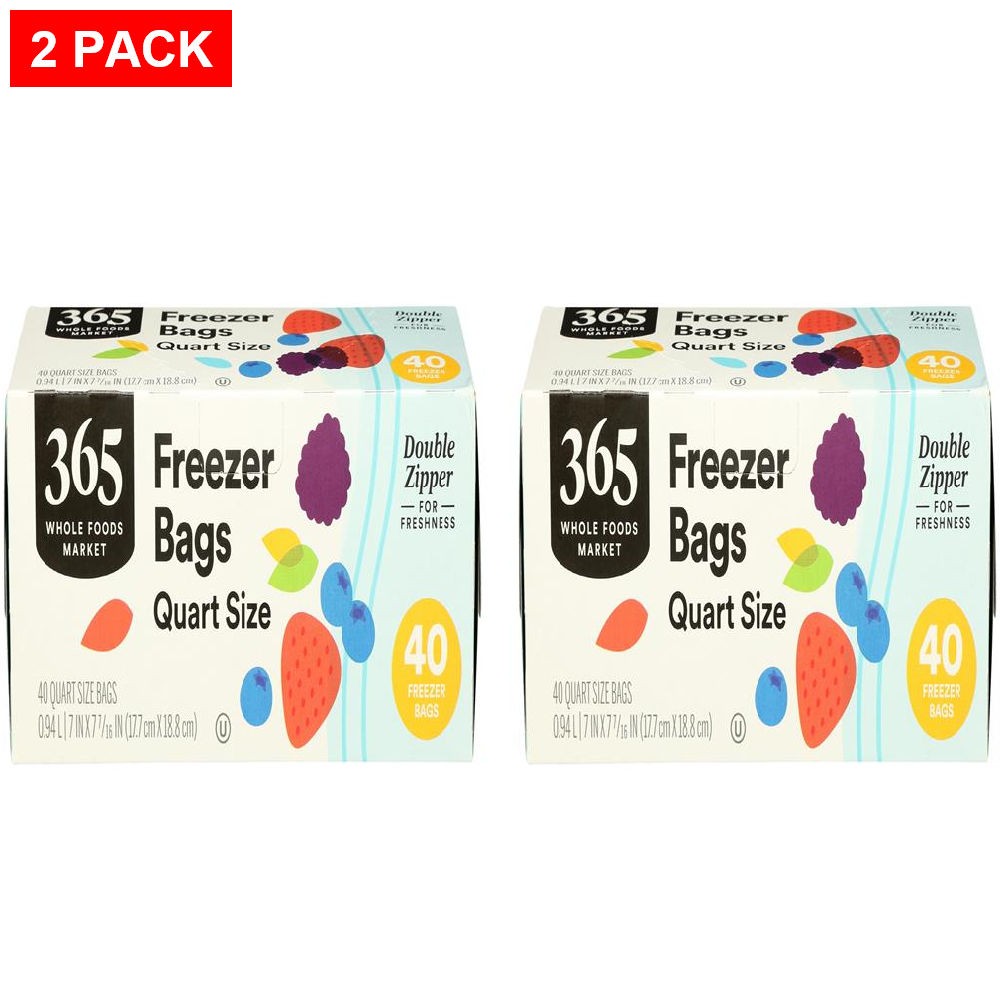 Whole Foods Market, Quart Size Freezer Bags, Double Zipper, 40 Count – Pack Of 2