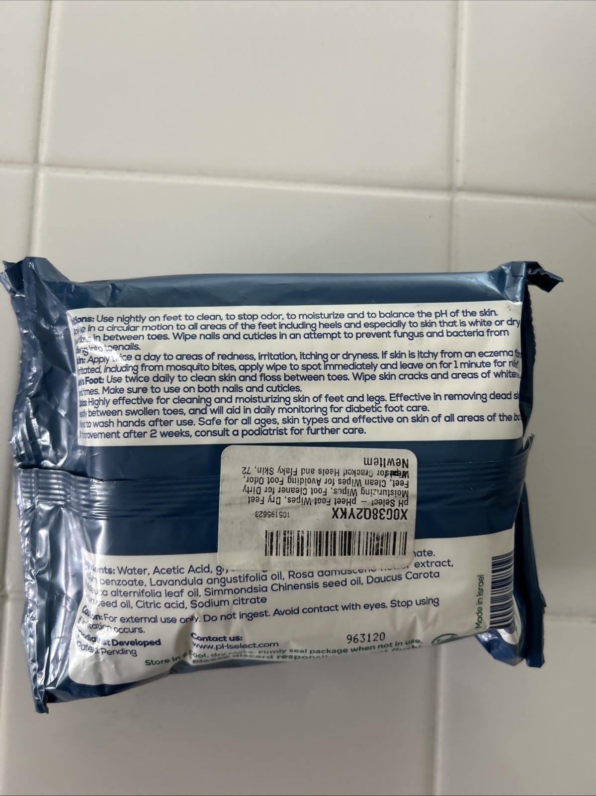 pHeet® Foot Wipes All Natural, Cleaning, Moisturizing, Itching 72 Wipes