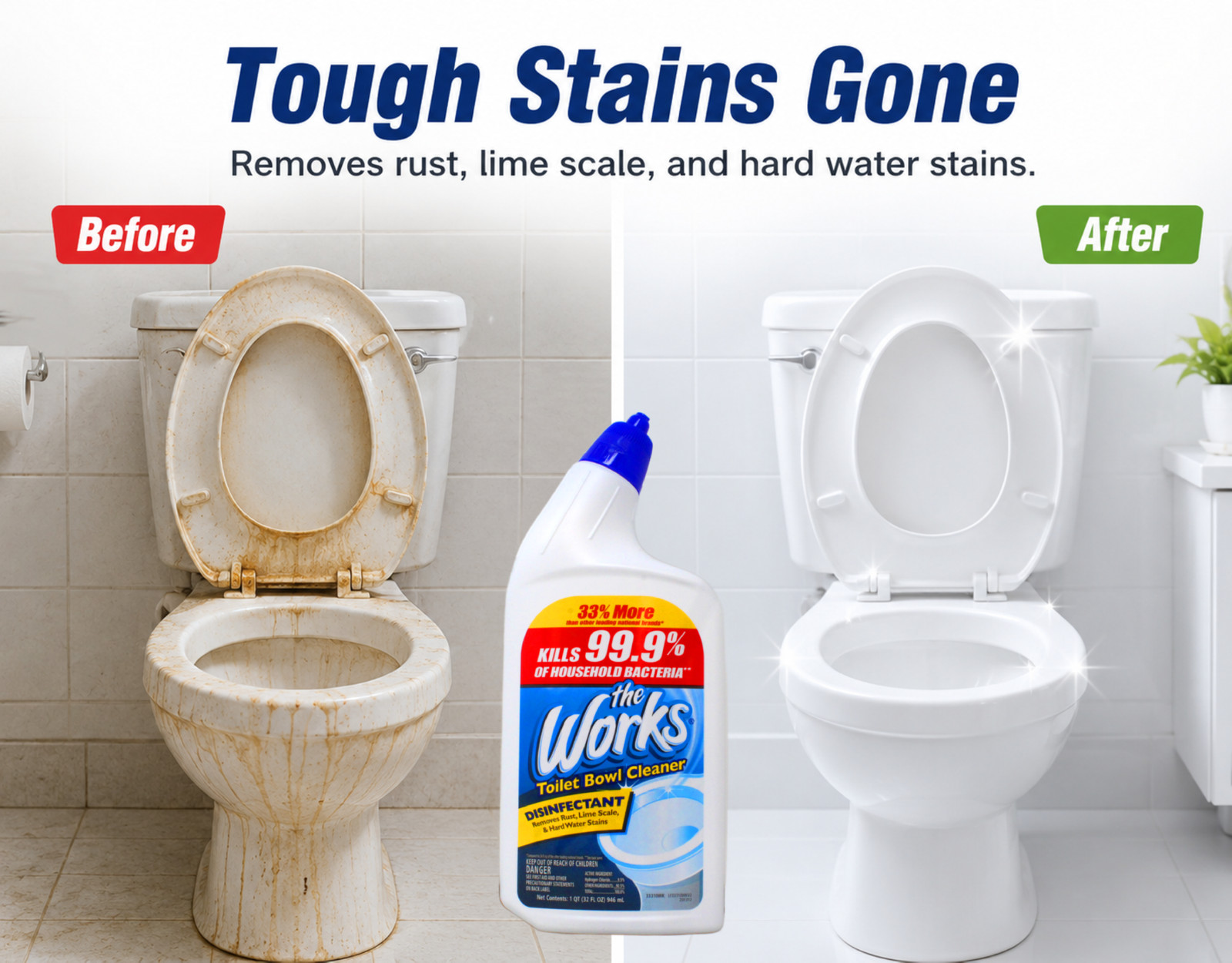 The Works Toilet Bowl Cleaner 32oz Removes Stains 4 Pack
