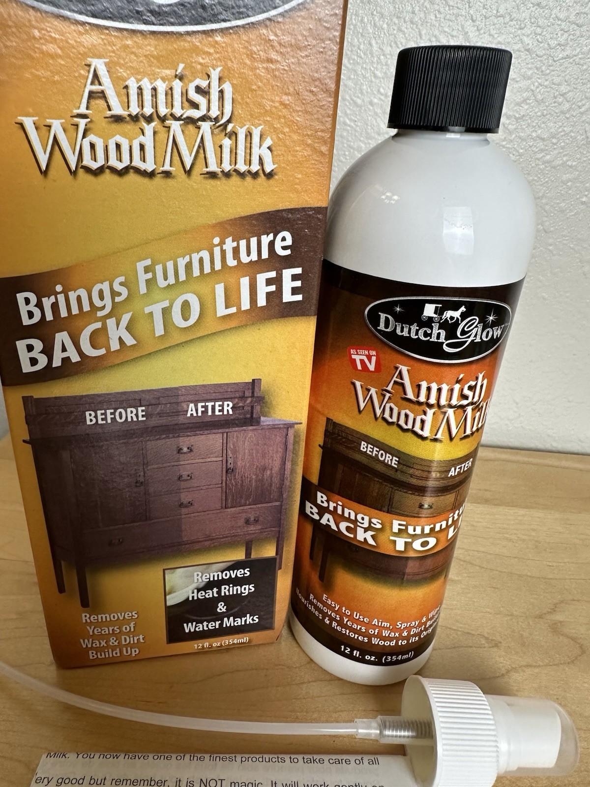 Dutch Glow Amish Wood Milk Furniture Polish Cleaner Partial Bottle ~ 10 Oz