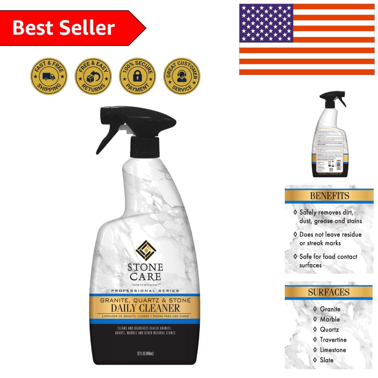 32oz Stone Cleaner Spray – Citrus Scent for Natural Stone Care