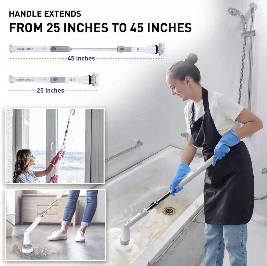 Electric Spin Scrubber for Household Cleaning with Extension Handle