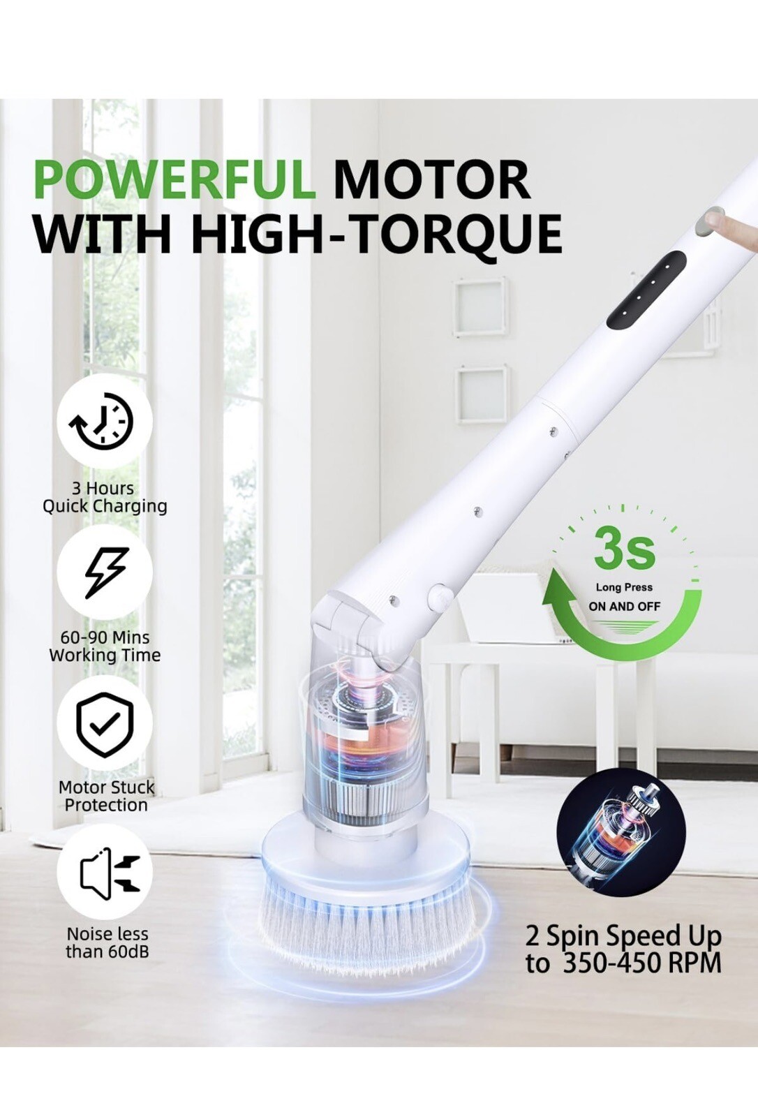 Dinata Electric Spin Scrubber, Shower Cleaning Brush with 5 Replaceable Heads
