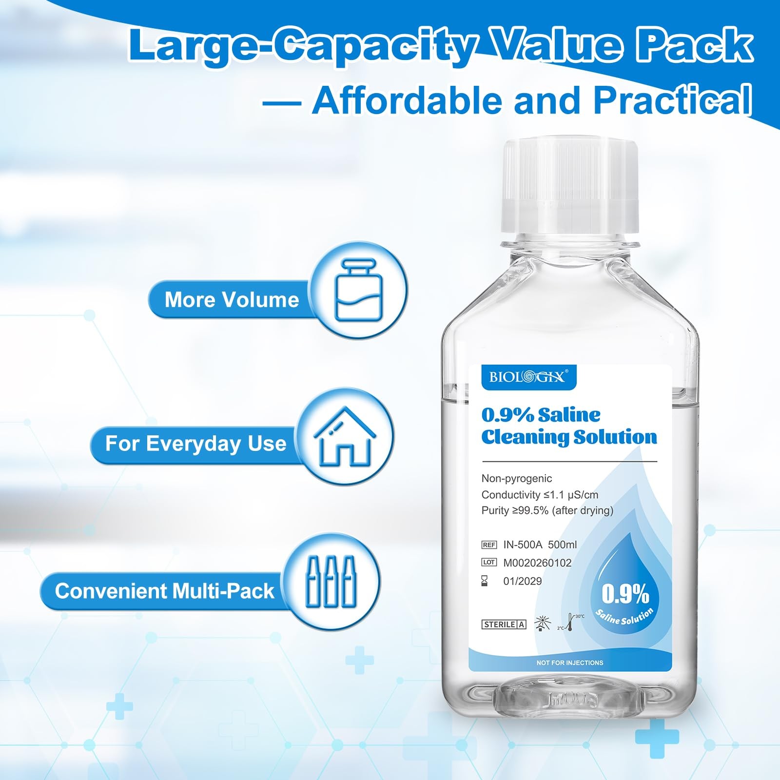 0.9% Saline Cleaning Solution, Normal Solution, Ready-to-Use for Daily Cleani…