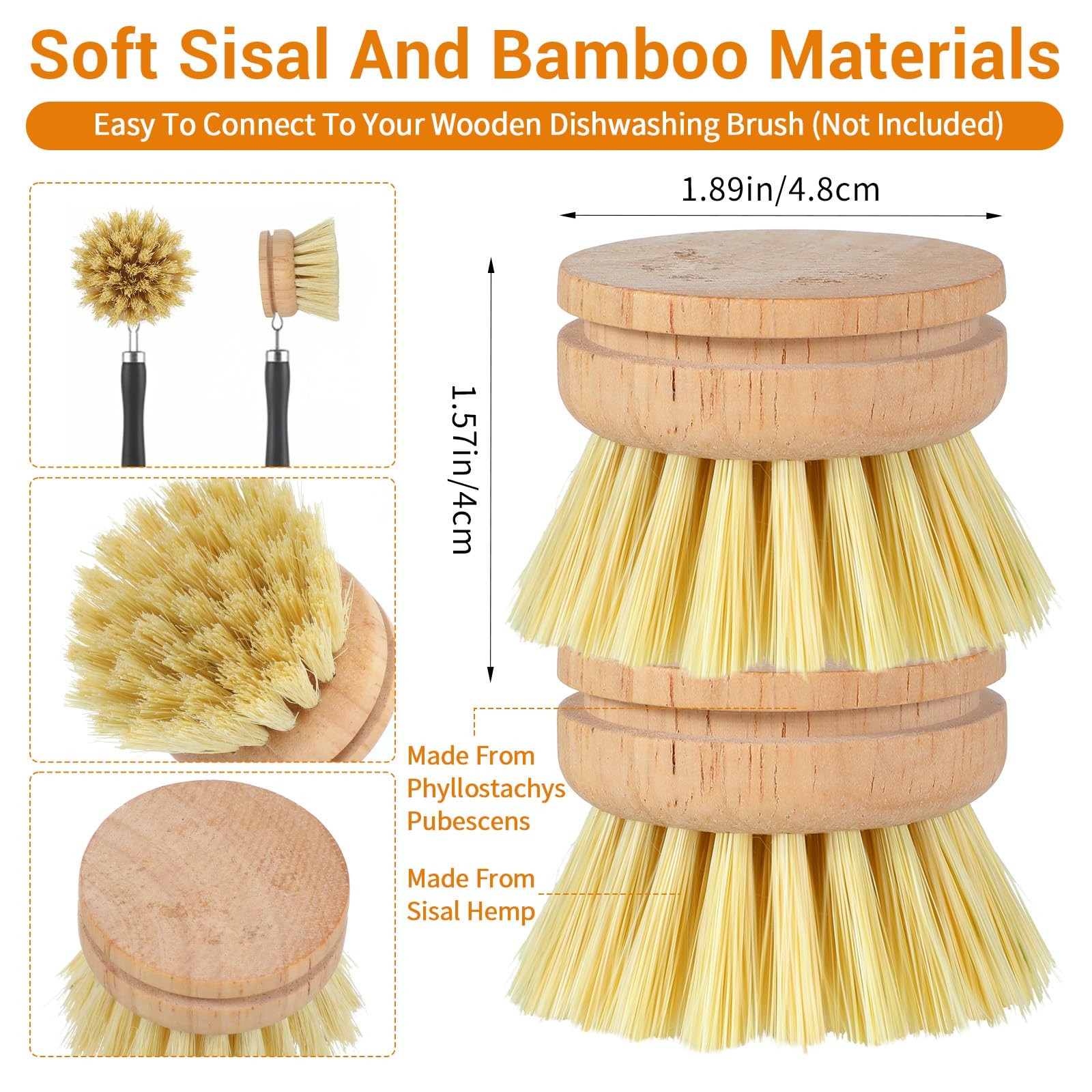 12 Pcs Bamboo Dish Brush Replacement Heads, Wooden Dish Brushes for Cleaning