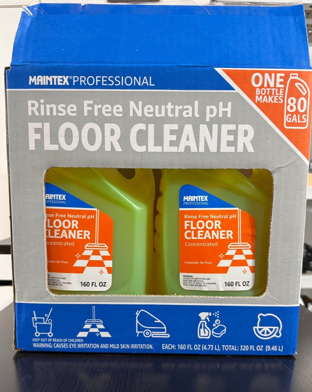 TWO NEW Maintex Professional 160 FL OZ Multi-Surface Cleaner Fresh lemon Scent