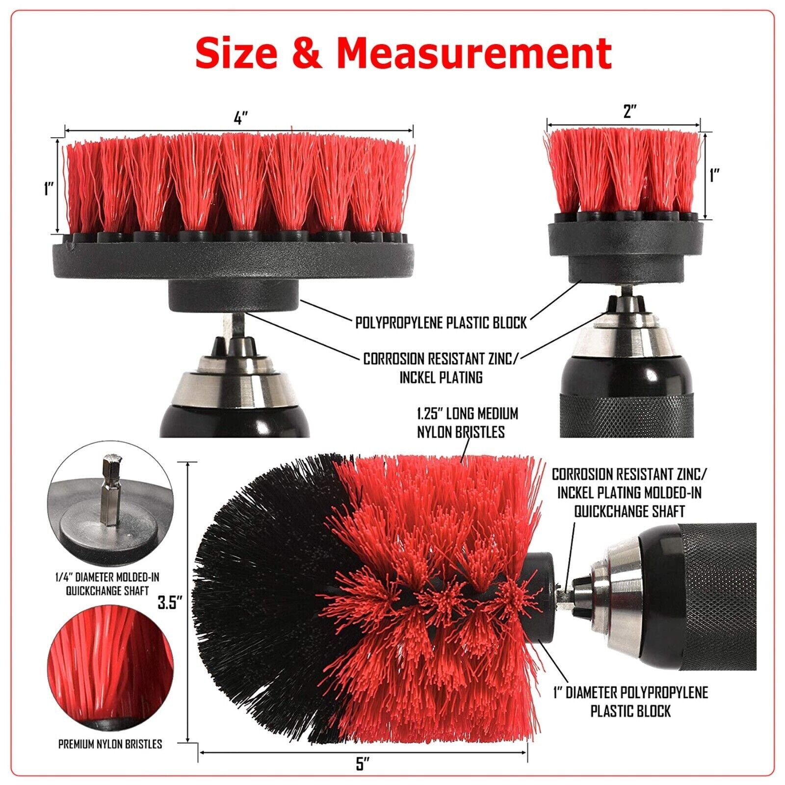 3 Drill Brush Set Power Scrubber Drill Attachment For Carpet Tile Grout Cleaning