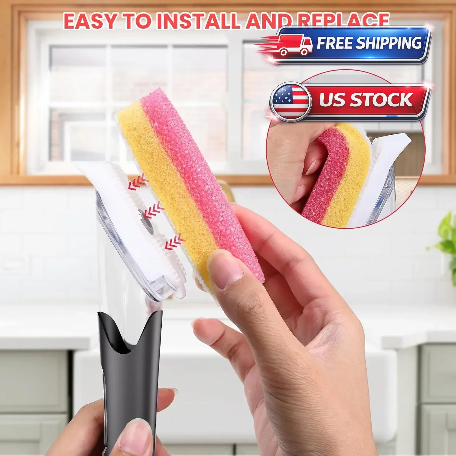 Dish Wand Scrubbing Brush Replacement Heads Pink 10 Pack Soap Dispensing Sponge