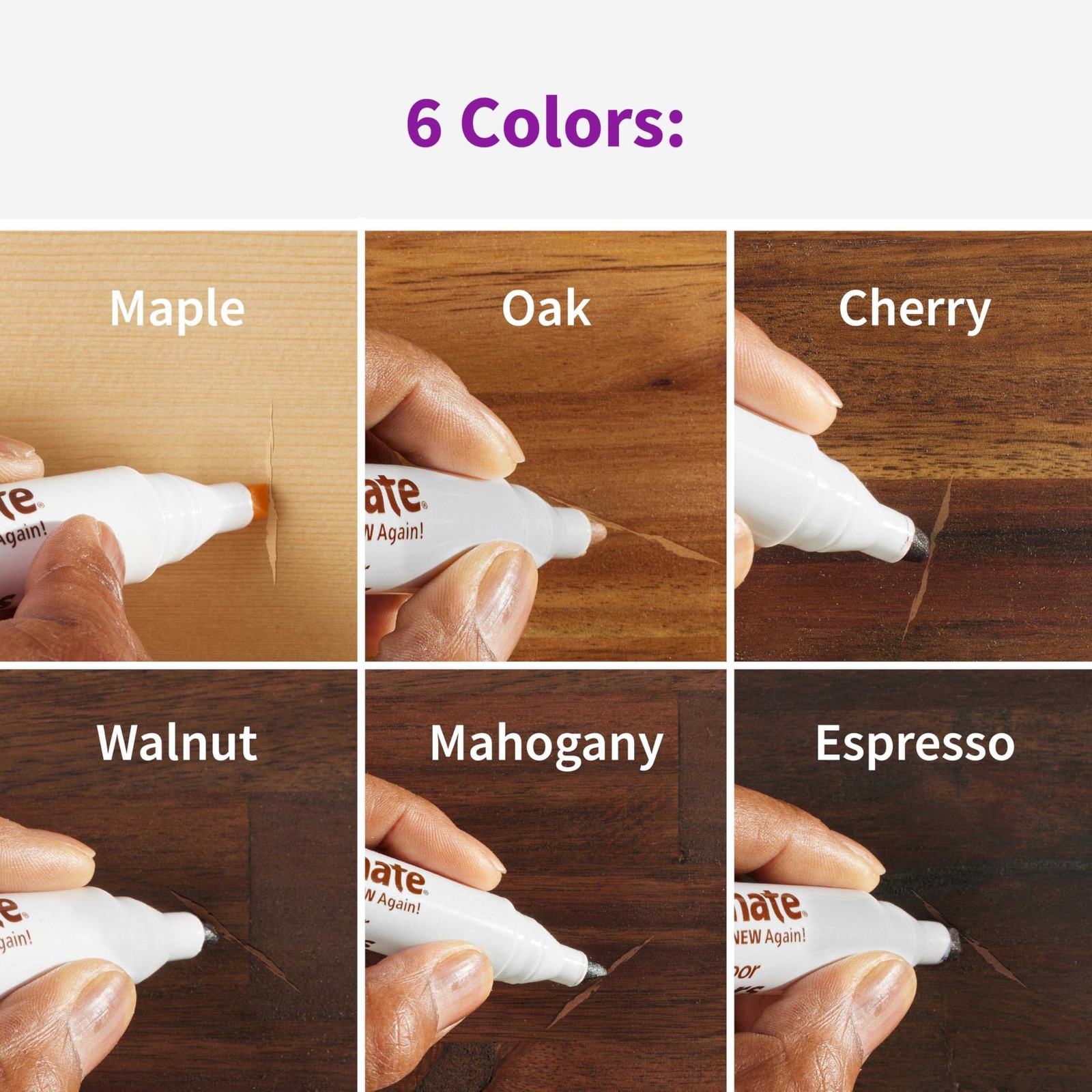 Rejuvenate Exact Match Wood Furniture & Floor Repair Markers, 6 Count, Brown Mar