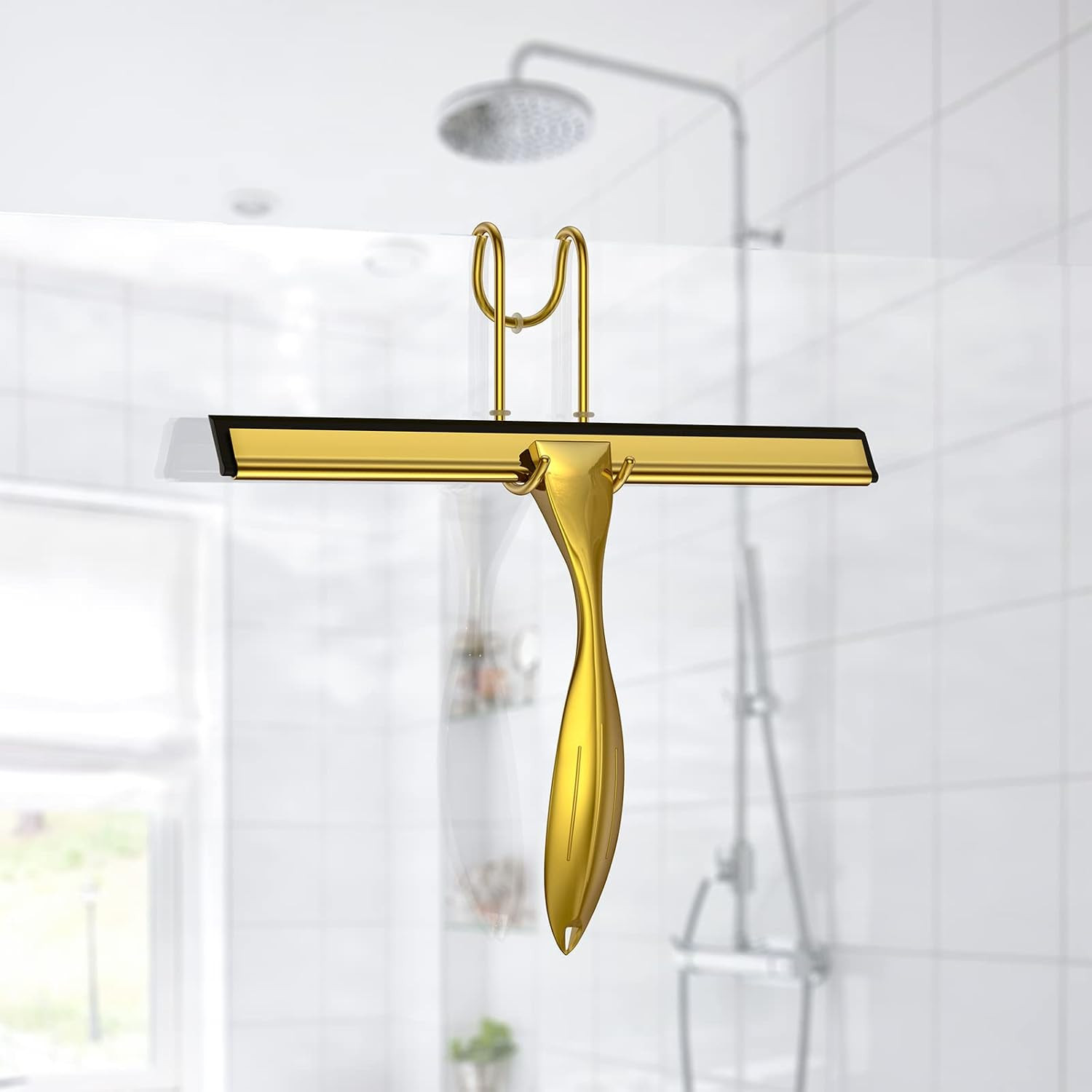 Shower Squeegee for Glass Door 12-Inch Stainless Steel Bathroom Squeegee Window
