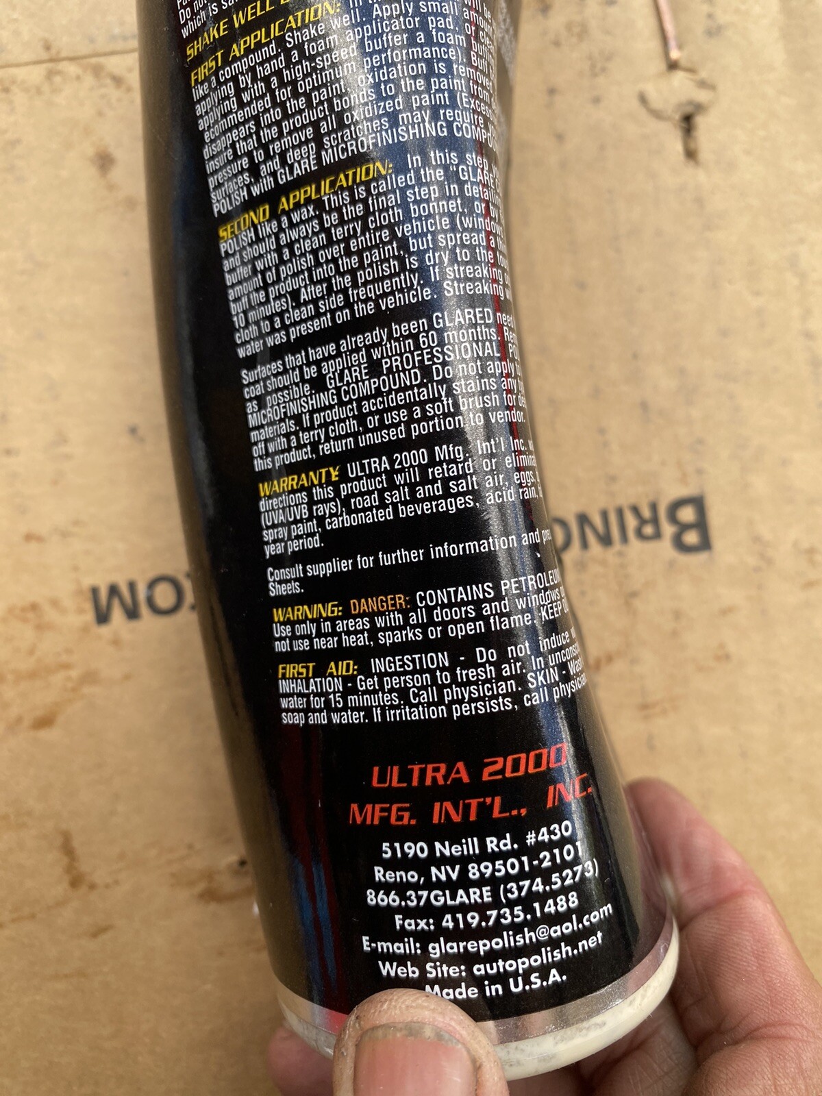 GLARE Ultra 2000 PROFESSIONAL Auto POLISH Wax – 12OZ 1 Dented Bottle But Good