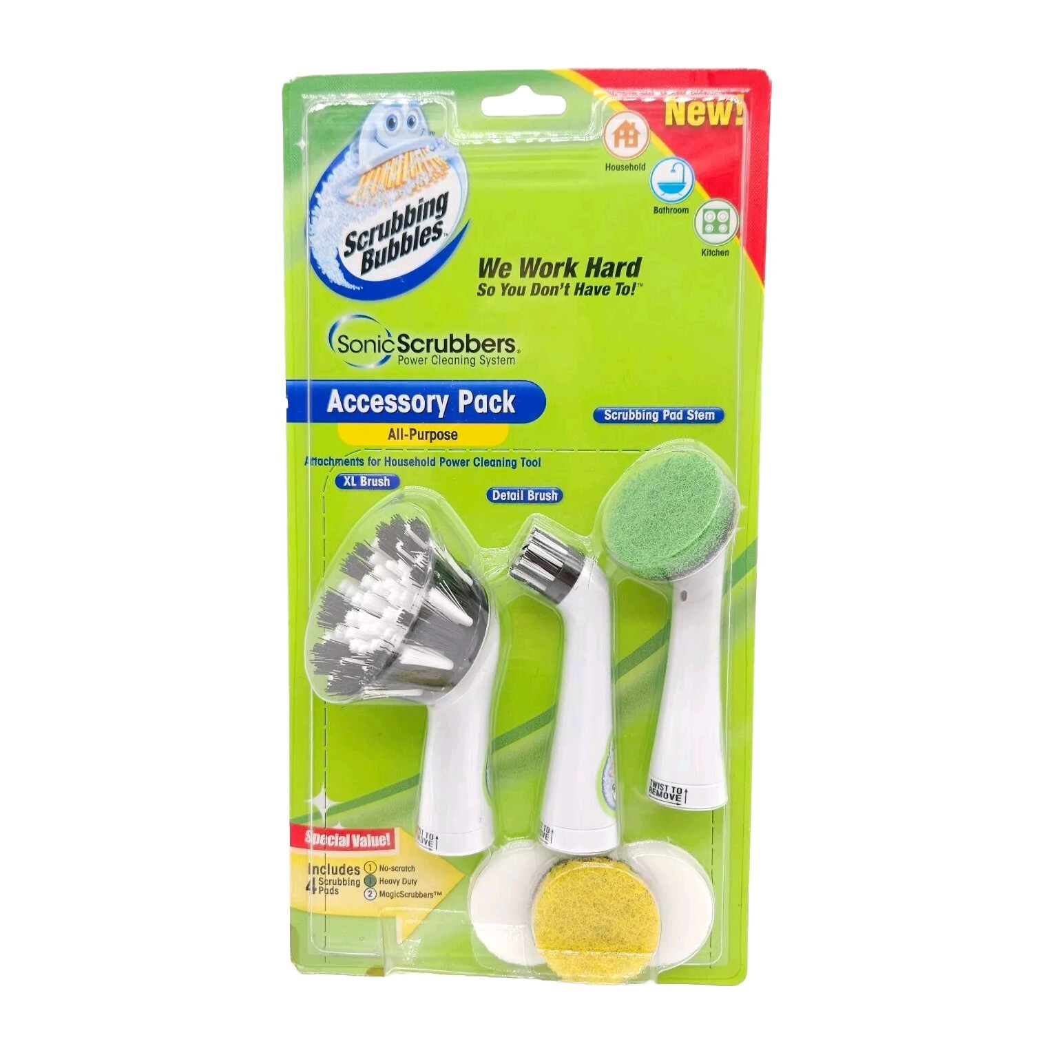 Scrubbing Bubbles Accessory Pack Sonic Scrubbers 3 Brushes 4 Scrubbing Pads NEW