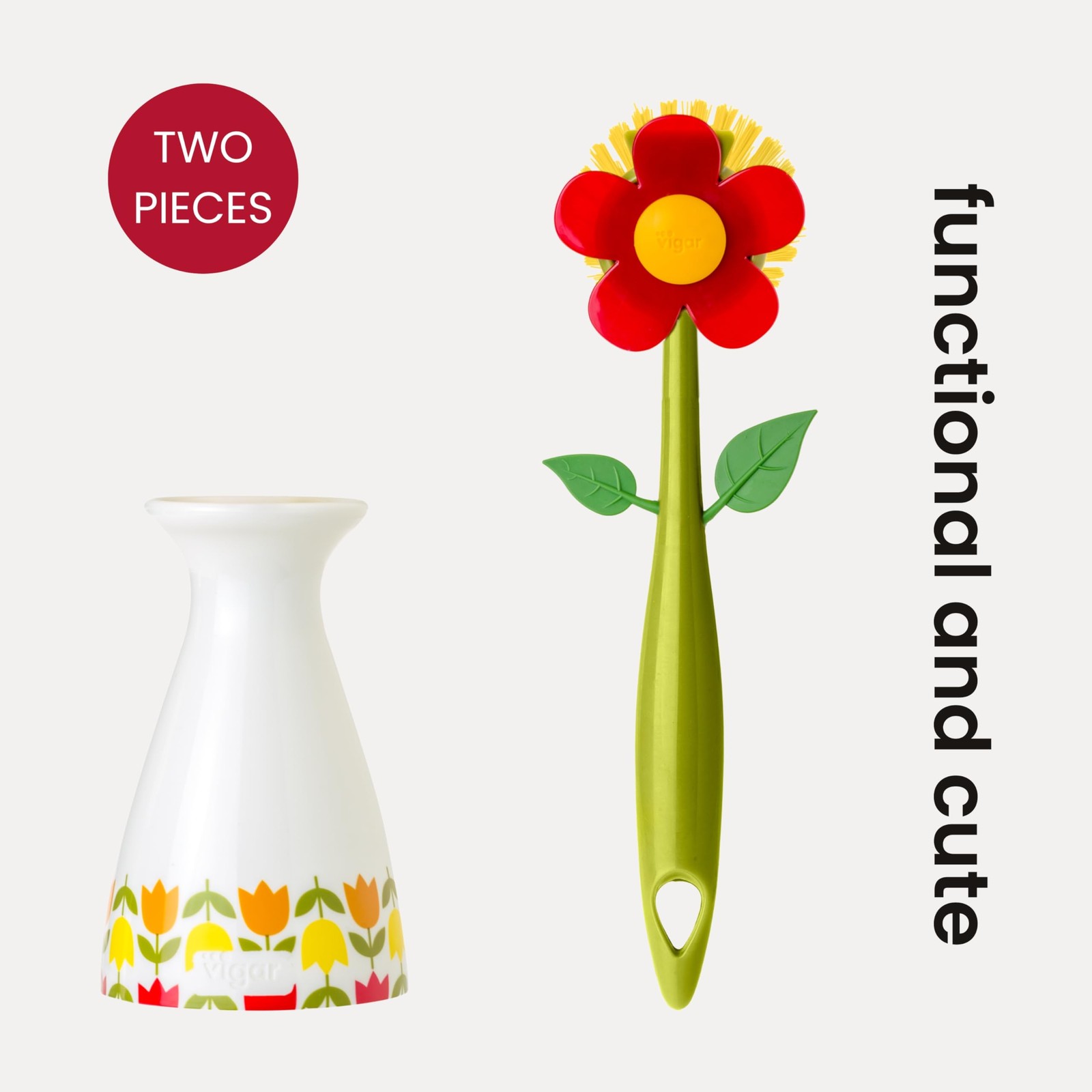 Vigar Flower Power Dish Brush with Vase Brush Holder, Dish Brush with Handle …