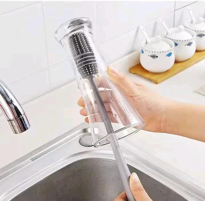 Silicone Milk Bottle Brush Cleaner Kitchen Drink Glass Cup Scrubber Long Handle